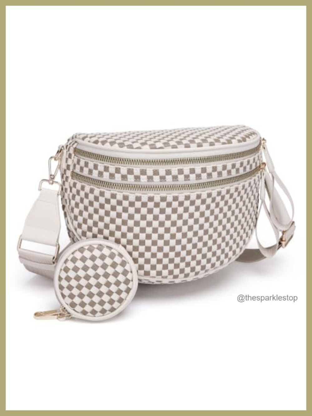 Checkered Crossbody Bag Leather Bum Bag with Coin Purse